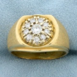 Mens Diamond Target Design Ring In 14k Yellow Gold