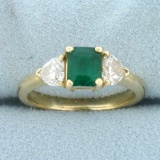2ct Tw Emerald And Heart Shaped Diamond Ring In 14k Yellow Gold