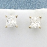 1ct Tw Princess Diamond Stud Earrings In 14k White Gold Martini Settings