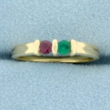 Emerald And Ruby Two Stone Ring In 14k Yellow Gold
