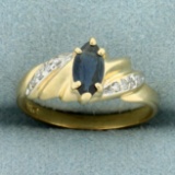 Vintage Sapphire And Diamond Ring In 14k Yellow Gold