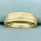 Mens Milgrain Beaded Edge Etched Two Tone Wedding Band Ring In 14k White And Yellow Gold
