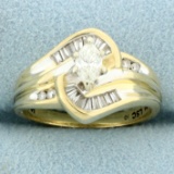 Marquise Diamond Bypass Engagement Ring In 14k Yellow And White Gold