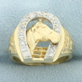 Diamond Horse Horseshoe Ring In 14k Yellow Gold