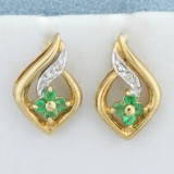 Emerald And Diamond Earrings In 14k Yellow Gold