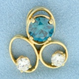 Blue And White Diamond Pendant In 14k Yellow Gold