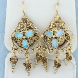 Vintage Victorian Opal Dangle Earrings In 14k Yellow Gold