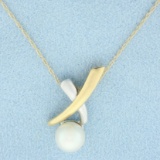 Akoya Pearl Two Tone Pendant In 14k Yellow And White Gold