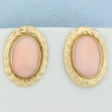 Vintage Pink Coral Earrings In 14k Yellow Gold