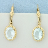 3ct Aquamarine Dangle Earrings In 10k Yellow Gold