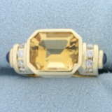 Citrine Sapphire And Diamond Ring In 14k Yellow Gold