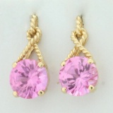 Lab Pink Sapphire Stud Drop Earrings In 10k Yellow Gold