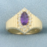 Amethyst And Diamond Ring In 14k Yellow Gold