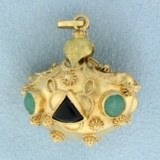 Etruscan Revival Emerald Fob Or Orb Chain In 18k Yellow Gold