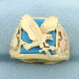 Mens Bald Eagle Ring In 10k Yellow And Rose Gold