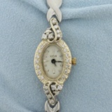 Vintage Ladies Diamond Elgin Watch With Solid 14k White Gold Case