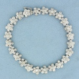 Flower Design Diamond Bracelet In 14k White Gold
