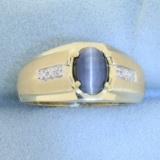 Mens Cats Eye And Diamond Ring In 10k Yellow Gold