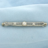 Vintage Bar Pin Brooch In 14k White Gold