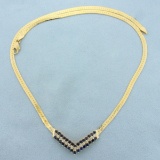 Italian Sapphire And Diamond Herringbone Necklace In 14k Yellow Gold