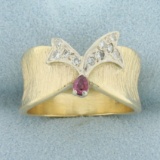 Ruby And Diamond Ring In 14k Yellow Gold