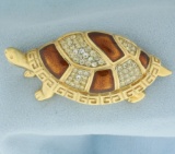 Vintage Designer Givenchy Signed Enamel And Crystal Turtle Pin Brooch
