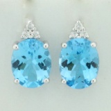 Swiss Blue Topaz And Diamond Earrings In 14k White Gold