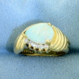 Opal And Diamond Ring In 14k Yellow Gold