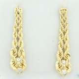 Diamond Rope Drop Dangle Earrings In 14k Yellow Gold