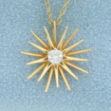 Diamond Sun Necklace In 14k Yellow Gold