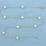 16 Inch Cultured Pearl Station Necklace In 14k Yellow Gold