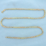 Italian Tri-color Rope Link Chain Necklace In 14k White, Rose And Yellow Gold
