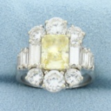 Fancy Yellow And White Cz Ring In 14k White Gold