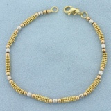 Italian Two-tone Hexagon Bead Bracelet In 14k Yellow And White Gold