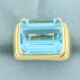 13ct Swiss Blue Topaz Statement Ring In 18k Yellow Gold