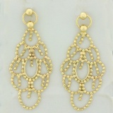 Bead Lace Design Dangle Earrings In 14k Yellow Gold