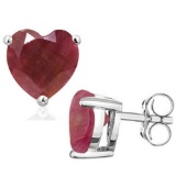 6mm Heart Cut Ruby 2ctw Stud Earrings In Sterling Silver