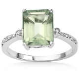 3ct Green Amethyst And Diamond Ring In Sterling Silver