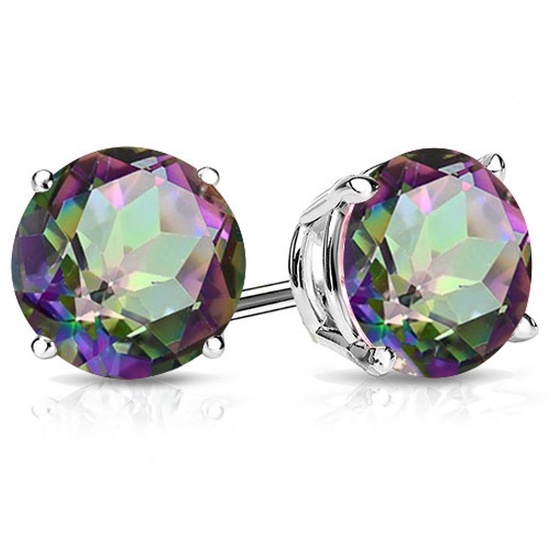 10mm Round Cut Mystic Topaz 8ctw Stud Earrings In Sterling Silver