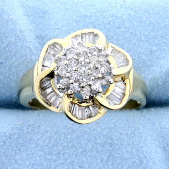 Over 2ct Tw Diamond Flower Design Ring In 14k Yellow And White Gold