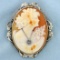 Right Facing Shell Cameo With Diamond Necklace Pendant Or Brooch In 14k White Gold