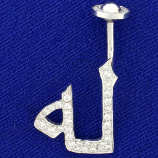 Arabic "for Him" 1/2ct Tw Diamond Belly Button Ring In 14k White Gold
