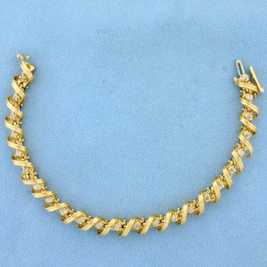 Designer 1ct Tw Diamond Spiral Link Tennis Bracelet In 14k Yellow Gold
