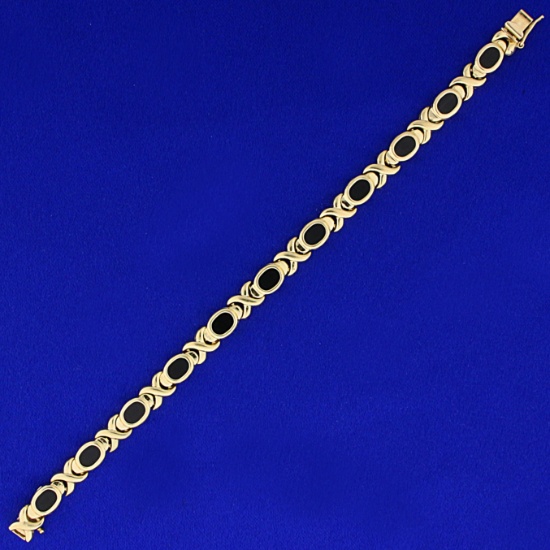 Onyx Line Bracelet In 14k Yellow Gold