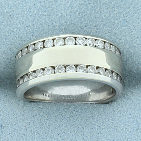 1ct Tw Diamond Double Row Wedding Or Anniversary Band Ring In 14k White Gold