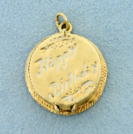 Mechanical "happy Birthday" Cake Pendant In 14k Yellow Gold