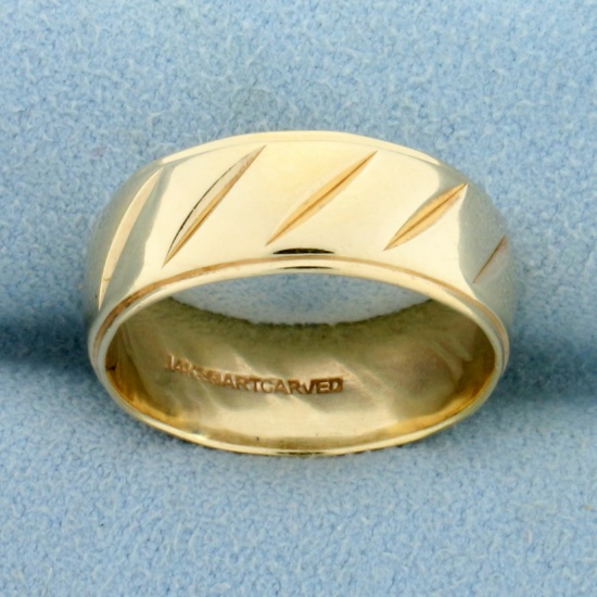 Etched Leaf Design Band Ring In 14k Yellow Gold