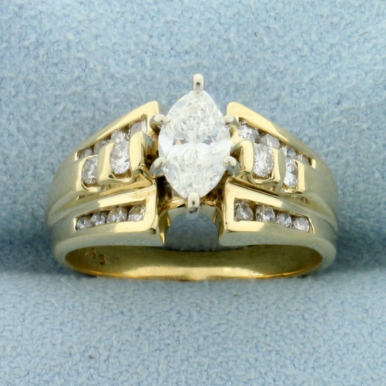 Vintage 1ct Tw Marquise Diamond Engagement Ring In 14k Yellow Gold