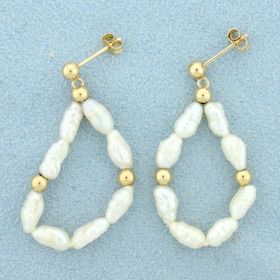 Baroque Pearl And Gold Bead Dangle Earrings In 14k Yellow Gold