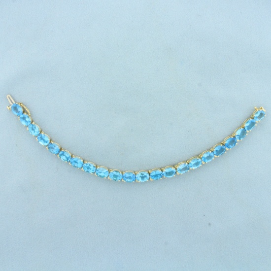 30ct Tw Swiss Blue Topaz Line Bracelet In 14k Yellow Gold